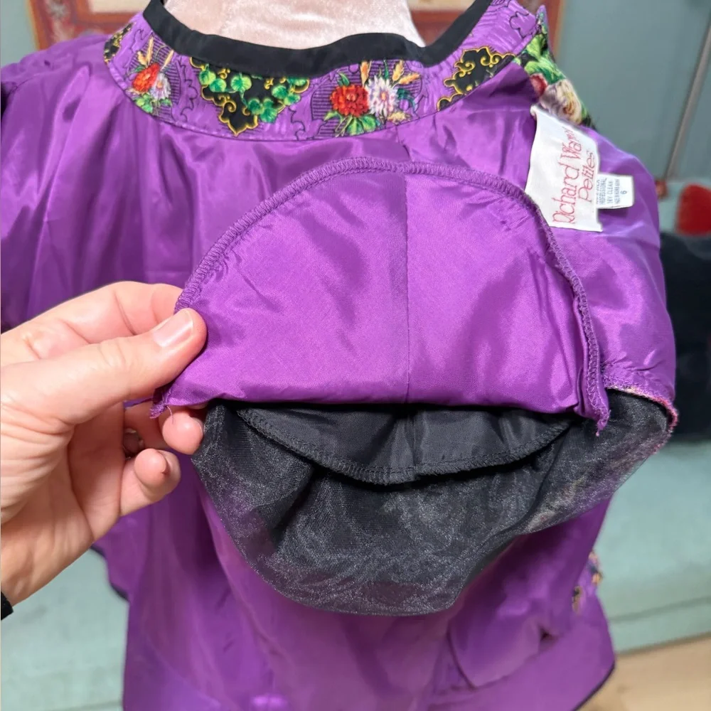 VTG Richard Warren 80’s Purple floral structured silk peplum mandarin Blouse 6P - Picture 10 of 16